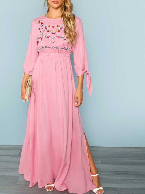 

Ботанический вышитый узелок манжеты Slit Dress, null