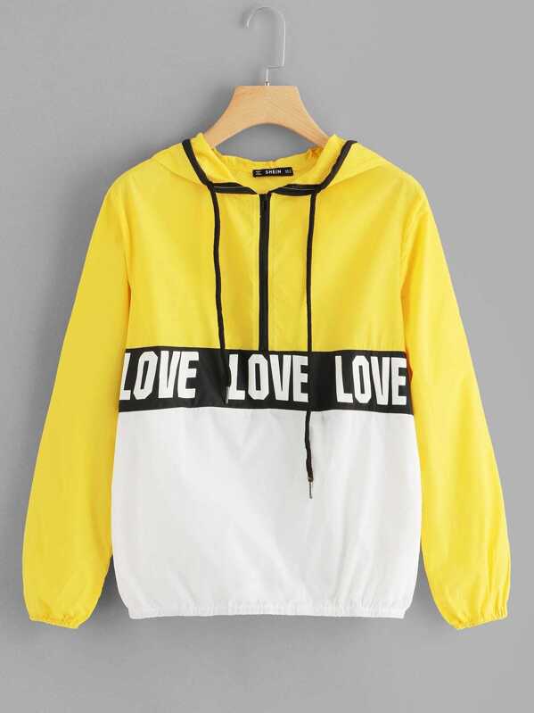 

Zip Front LOVE Print Ветровка с капюшоном, null
