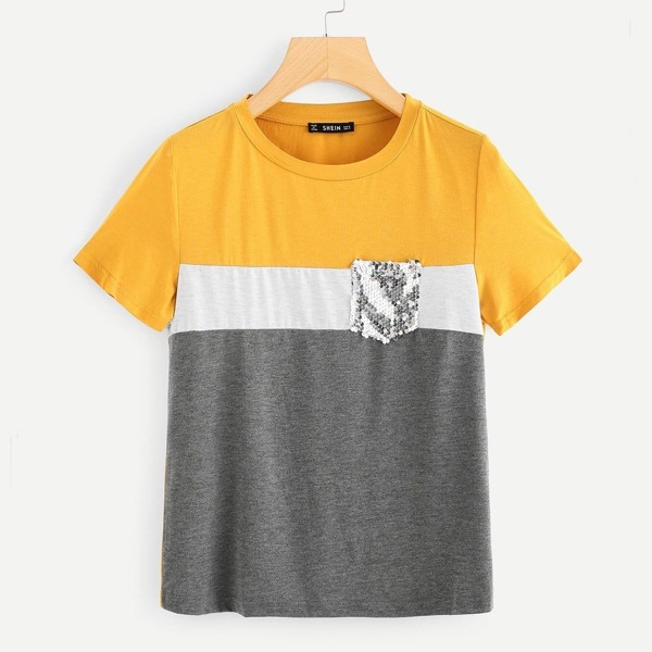 

Cut And Sew Sequin Pocket Tee