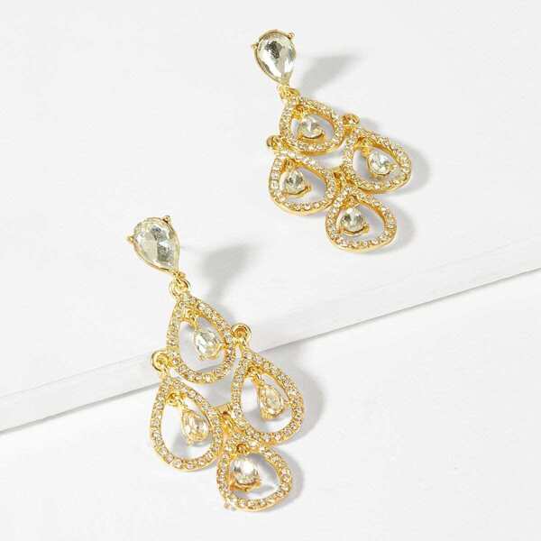 

Hollow Rhinestone Engraved Drop Earrings 1pair