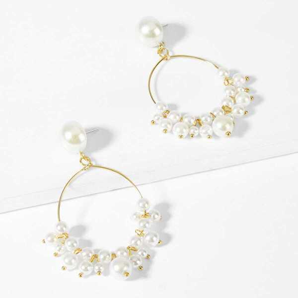 

Faux Pearl Decorated Hoop Earrings 1pair