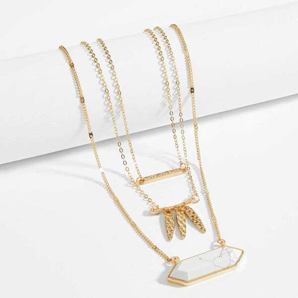 

Marble Pattern & Bar Layered Pendant Necklace