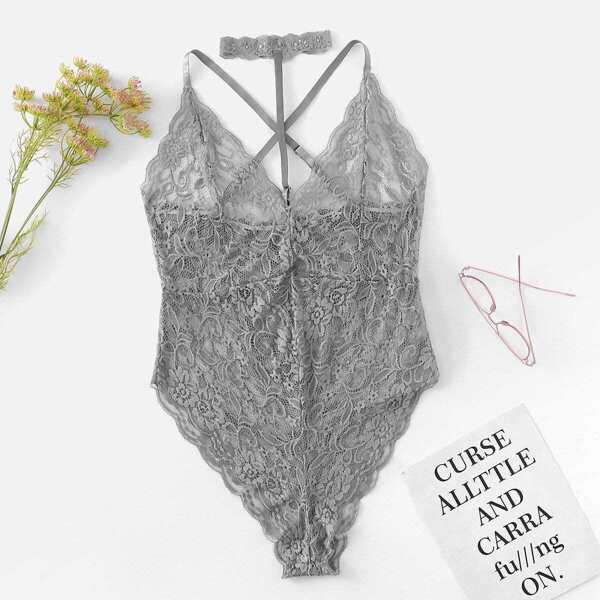 

Plus Lace Cami Teddy, Grey