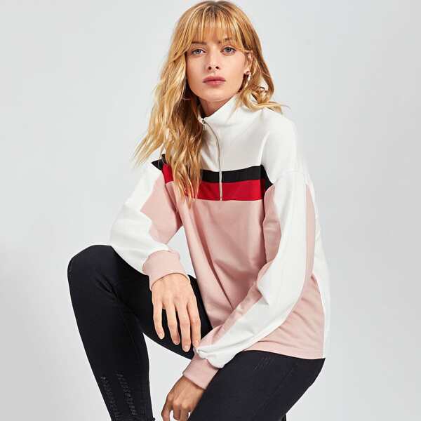 

Half Placket Color-Block Sweatshirt, Multicolor