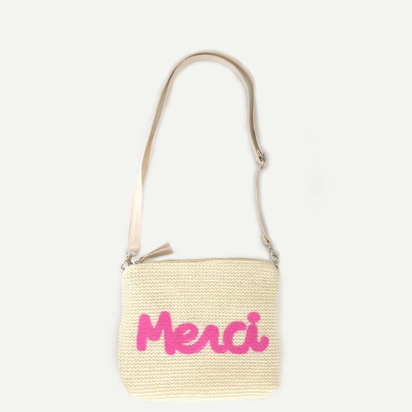 

Girls Letter Patch Straw Bag, White
