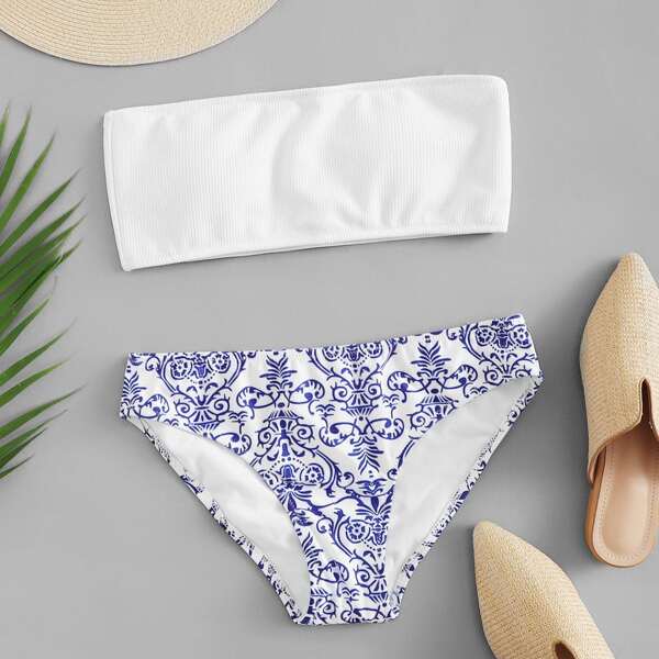 

Bandeau Top With Floral Mix & Match Bikini, Multicolor