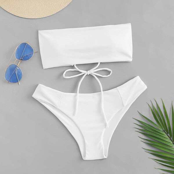 

Lace-Up Bandeau With Cheeky Bikini Set
