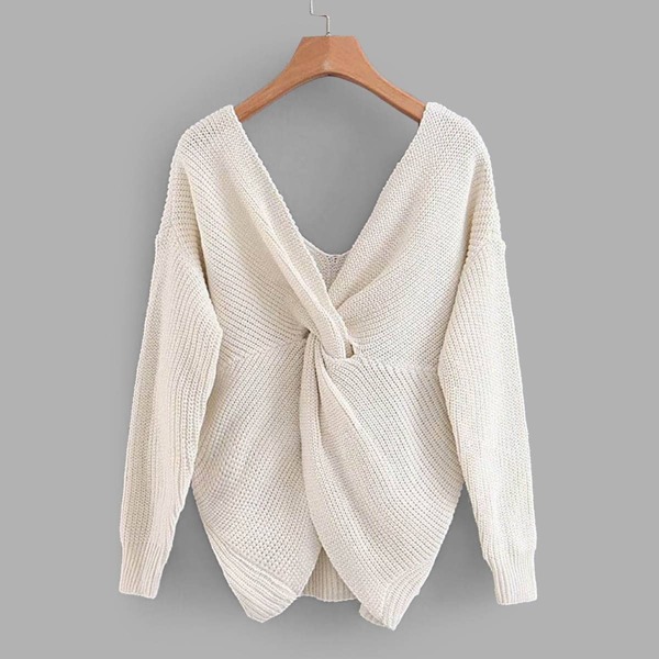 

Twist Back Drop Shoulder Sweater, Beige