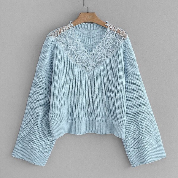 

Eyelash Lace Panel Drop Shoulder Jumper, Blue