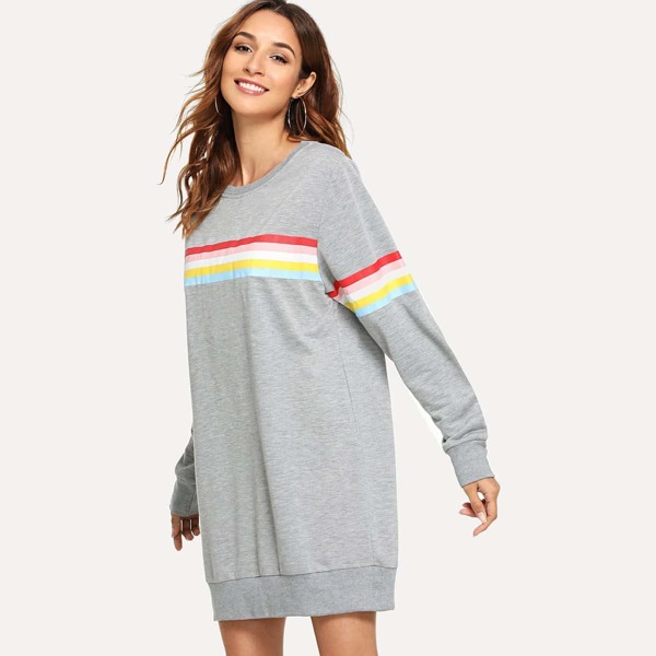 

Striped Tape Panel Sweatshirt Dress