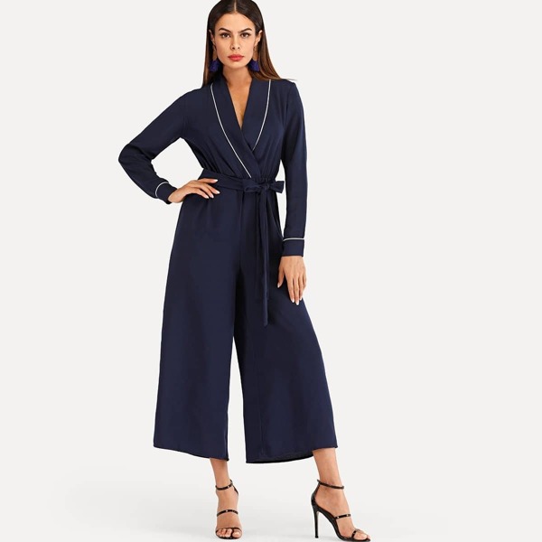 

Wrap Self Tie Waist Jumpsuit, Navy