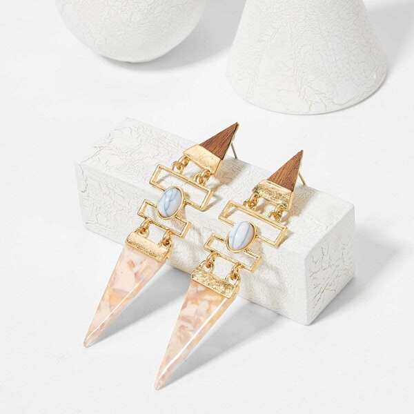 

Triangle Marble & Open Geometric Drop Earrings 1pair