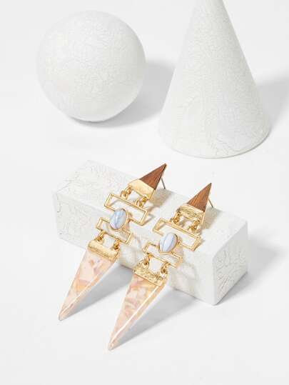 Triangle Marble & Open Geometric Drop Earrings