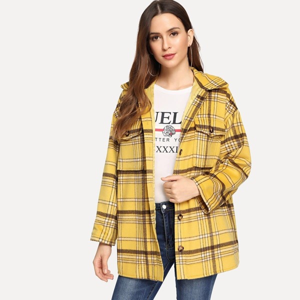 

Button Front Collar Neck Plaid Jacket