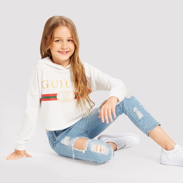 

Girls Mixed Print Hoodie Sweatshirt