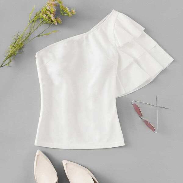 

Asymmetrical Neck Layered Sleeve Zip Side Tee
