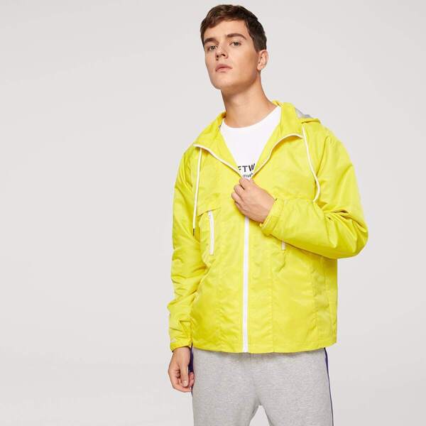 

Neon Yellow Men Zip Pocket Front Hoodie Coat