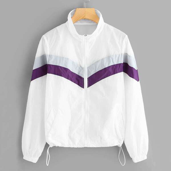 

Striped Drawstring Hem Jacket, White