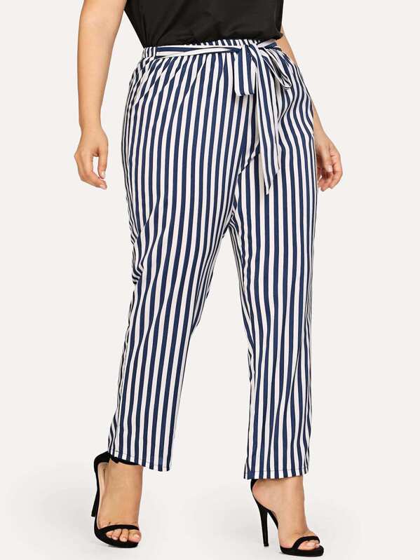 

Plus Knot Front Striped Pants, Blue, Franziska