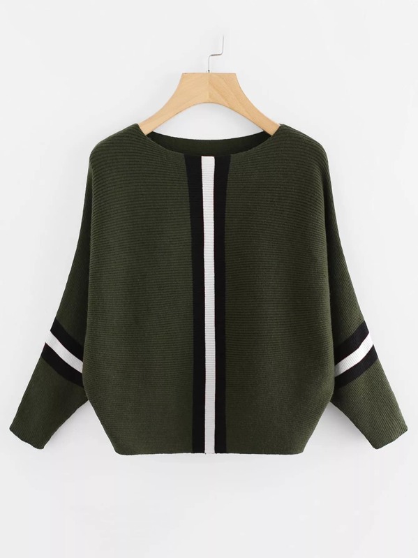 

Plus Stripe Contrast Knit Jumper, Army green