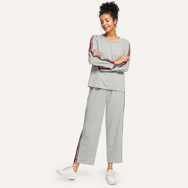 

Striped Tape Top With Split Side Pants