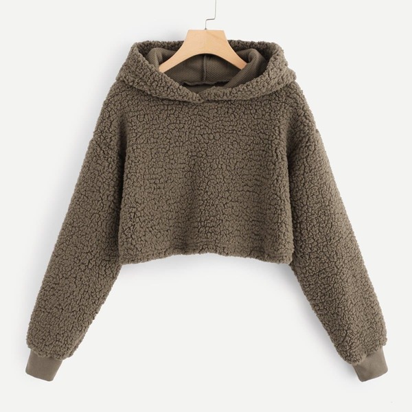 

Solid Hooded Teddy Sweatshirt, Brown