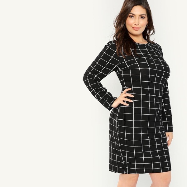 

Plus Grid Print Pencil Dress