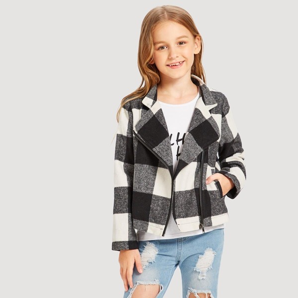 

Girls Zip Up Plaid Gingham Print Jacket