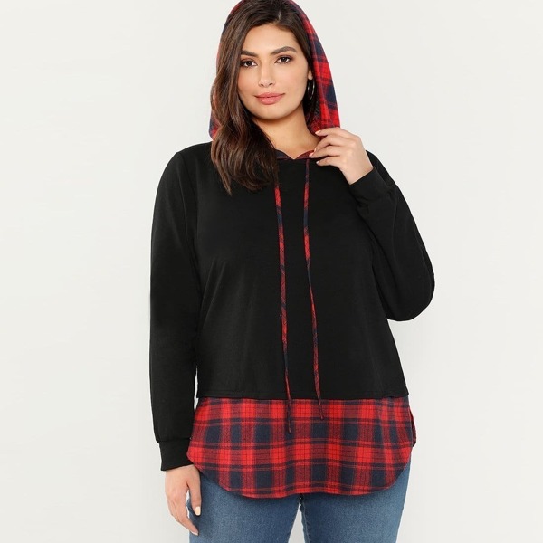 

Plus Tartan Print Curved Hem 2 In 1 Hoodie
