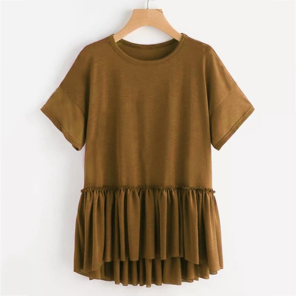 

Ruffle Dip Hem Top, Brown