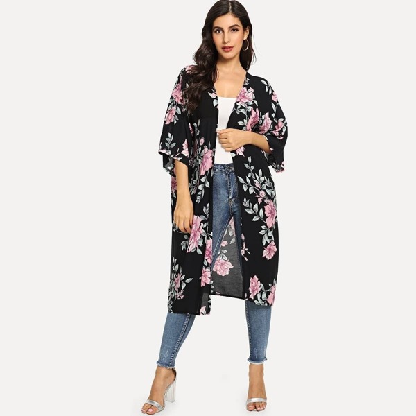 

Floral Print Longline Kimono, Multicolor