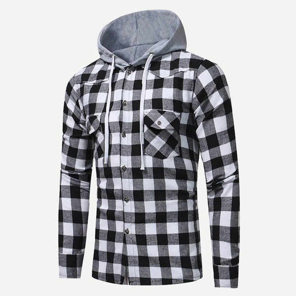 

Men Gingham Hooded Shirt