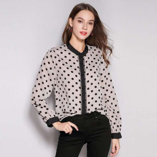 

Polka Dot Contrast Loop Trim Shirt