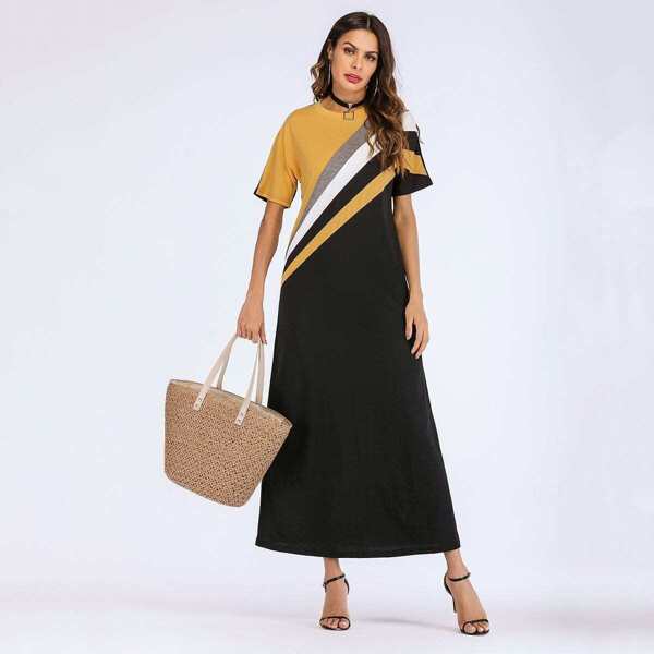 

Color Block Maxi Tee Dress, Black