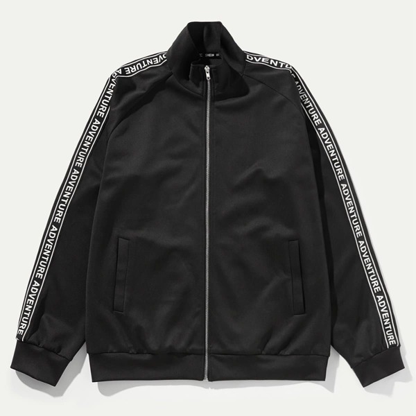 

Men Zip Back Letter Tape Coat