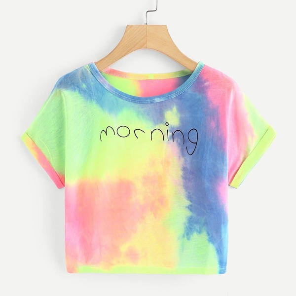 

Letter Print Tie Dye Top
