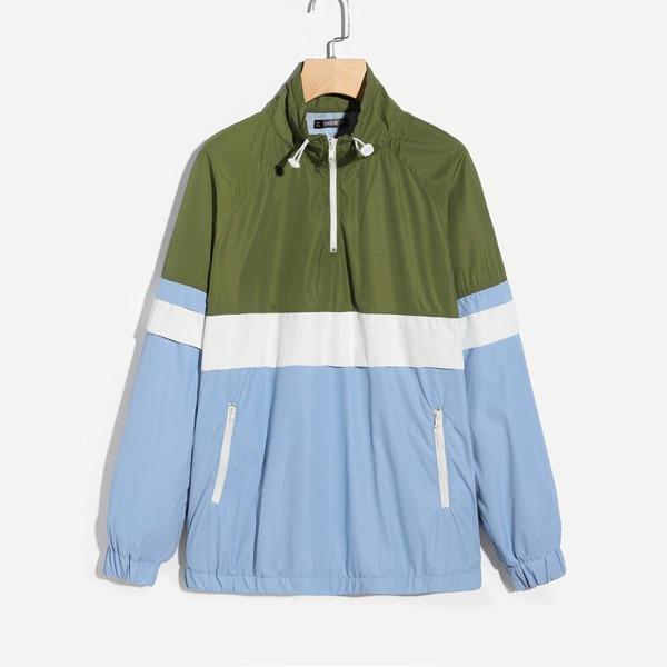 

Men Zip & Pocket Front Color Block Jacket, Multicolor