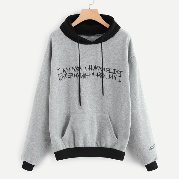 

Letter Print Drawstring Hoodie