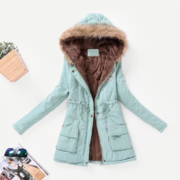 

Contrast Lined Faux Fur Hood Parka Coat, Blue