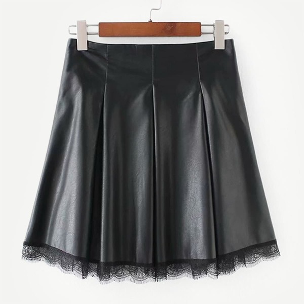 

Eyelash Lace Hem PU Skirt