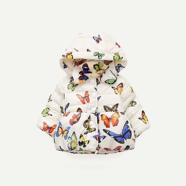 

Girls Allover Bufferfly Print Hooded Puffer Coat