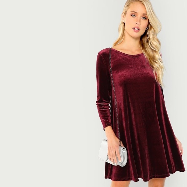 

Long Sleeve Velvet Swing Dress