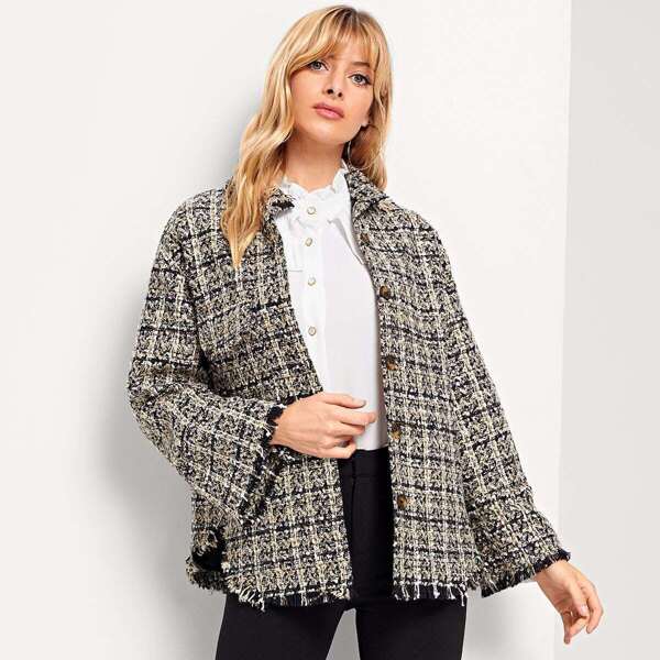 

Raw Hem Tweed Coat, Multicolor