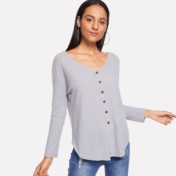 

Single Breasted Solid Sweater, Grey