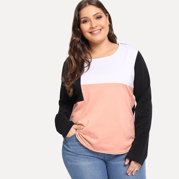 

Plus Cut And Sew Panel Colorblock Tee