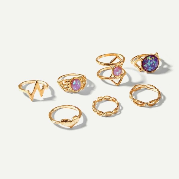 

Heart & Triangle Gemstone Ring Set 7pcs