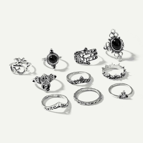 

Hand & Gemstone Ring Set 10pcs