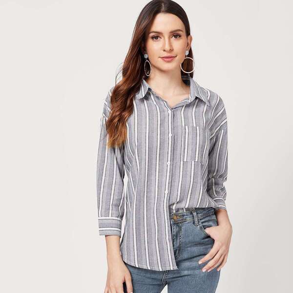 

Pocket Patched Striped Shirt