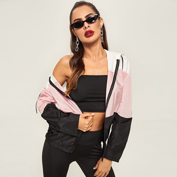 

Color Block Zip Up Hoodie Jacket, Multicolor