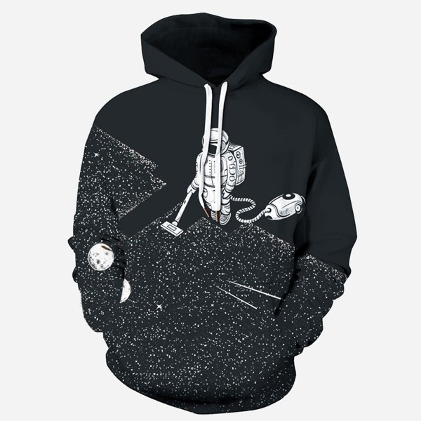 

Men Astronaut Print Hooded Sweatshirt, Black
